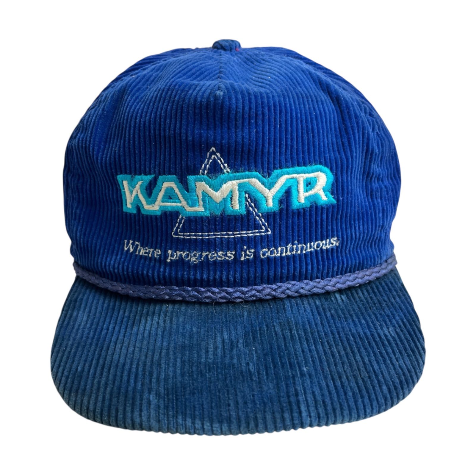 キャップ|帽子 アメリカ製 KAMYR カミヤ コーデュロイキャップ ビンテージキャップ 企業ロゴ 刺繍ロゴ ブルー 青