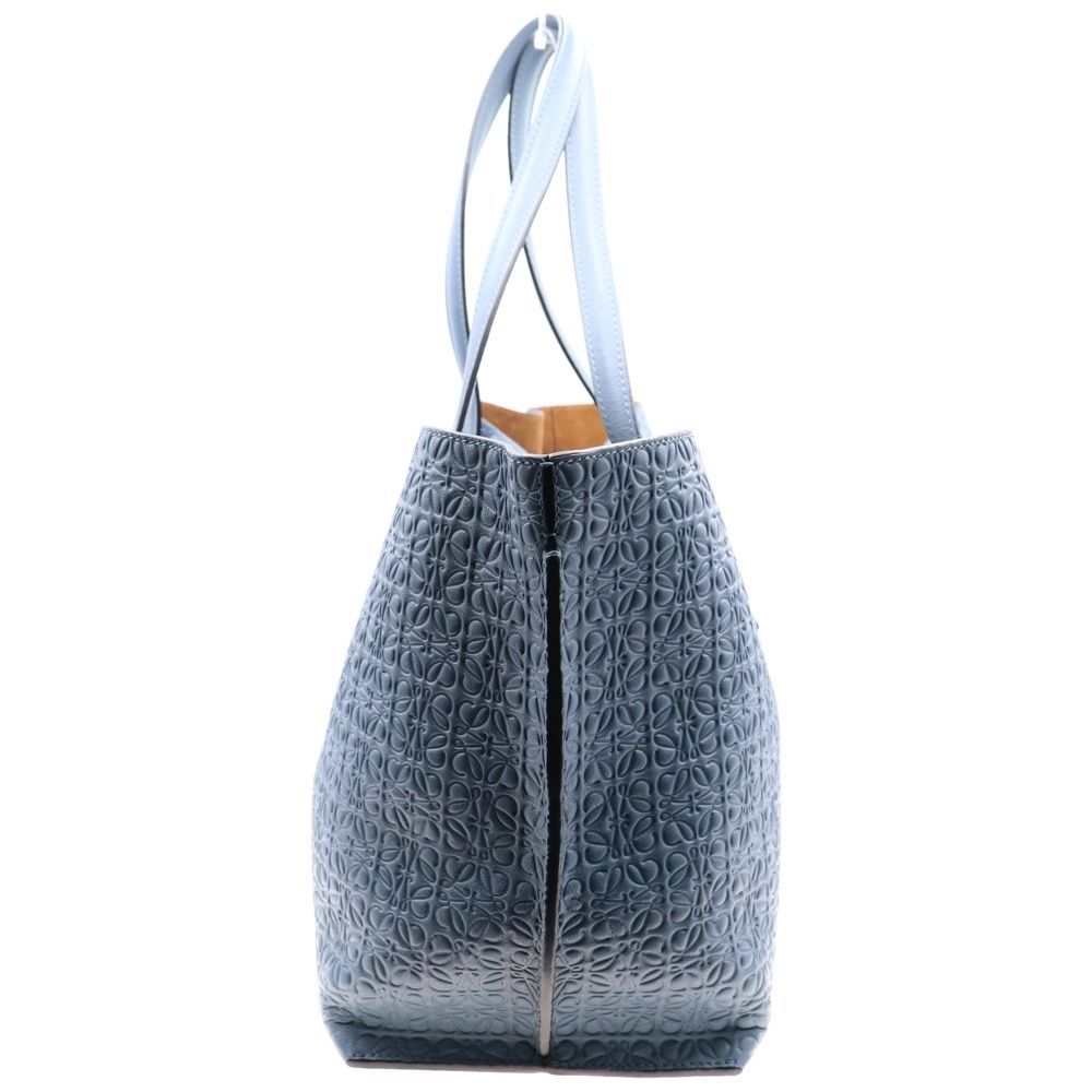 美品 LOEWE アナグラム ロゴ型押し レザー トートバッグ ブルー 【43 LOEWE (ロエベ) アナグラム リピート トートバッグ ブルー