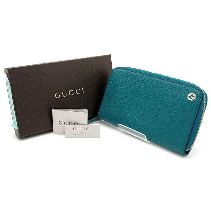 グッチGUCCI 長財布レザーブルーグリーン