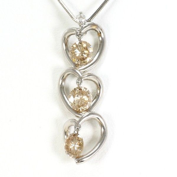 K18WG ネックレス necklace ブラウンダイヤ 1.000 ダイヤ 0.02 カード鑑別書 総重量約4.7g 約46cm