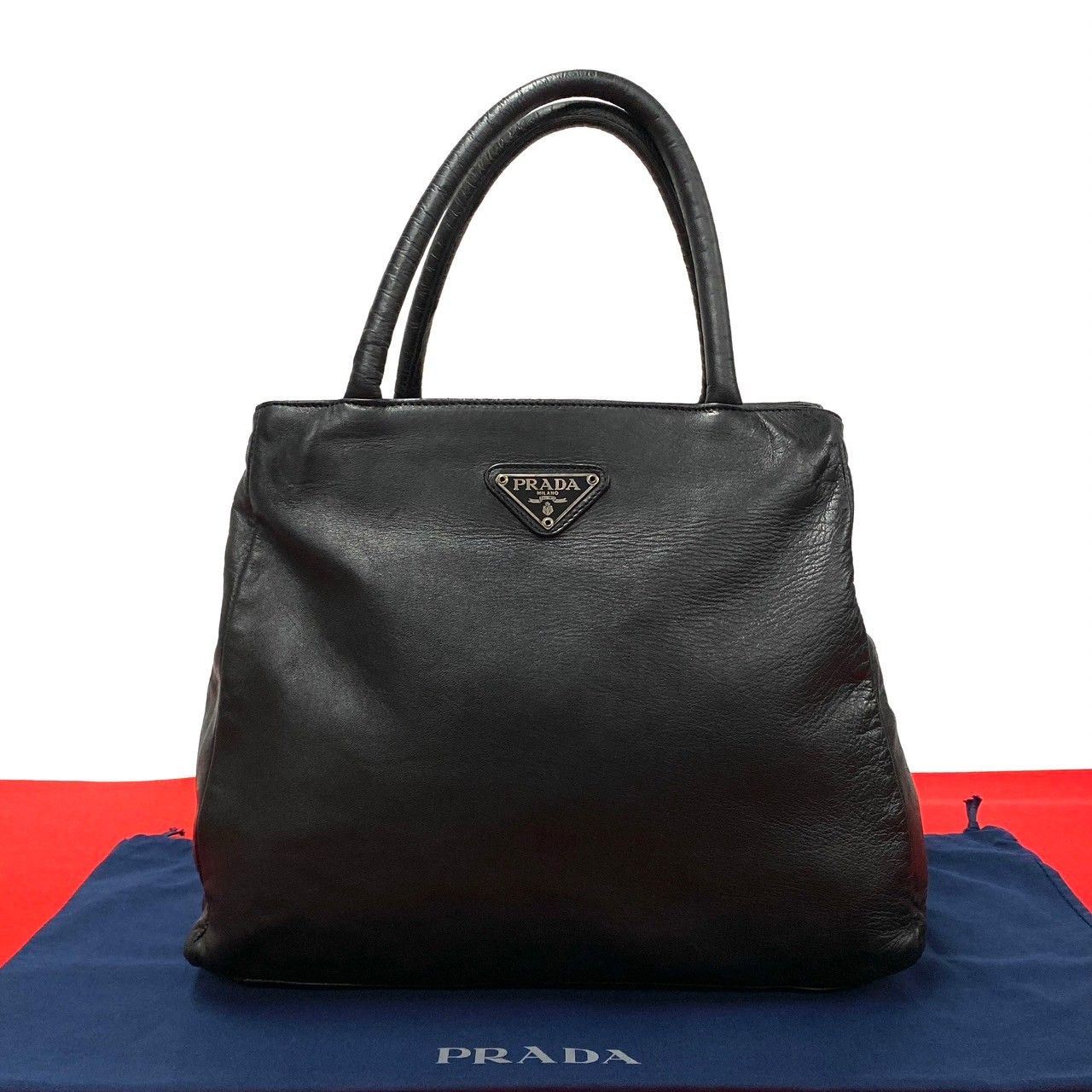 極 美品 希少品 レア PRADA プラダ 三角ロゴ 金具 オールレザー 本革 