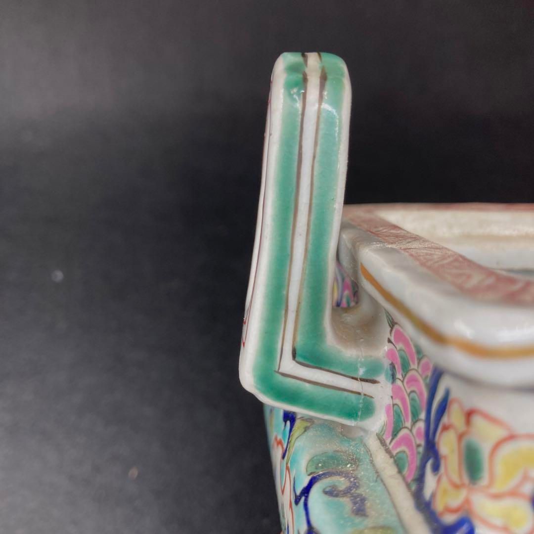 粉彩 獅子つまみ香炉 木箱付 高さ14.5㎝ 本Y5-0524☆1Fトヒコカ