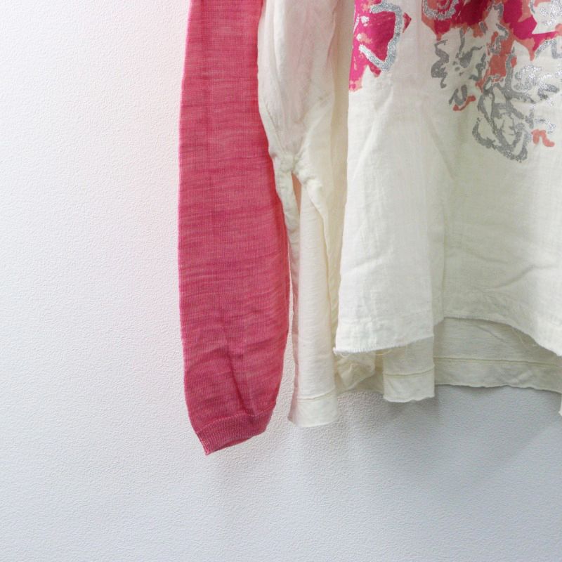 高級 定価46200円 フォーティファイブアール 45R ガーゼ×超ガーゼのTシャツ 0 ピンクXキナリ|プリント カットソー 2400014461510