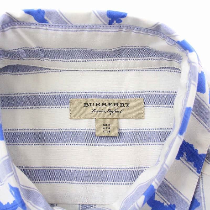 バーバリー BURBERRY SCRIBBLE STRIPE SILK・COTTON SHIRT シャツワンピース ロング 長袖 ストライプ UK6  S 青 白 ブルー ホワイト 8001429 /KH - メルカリ