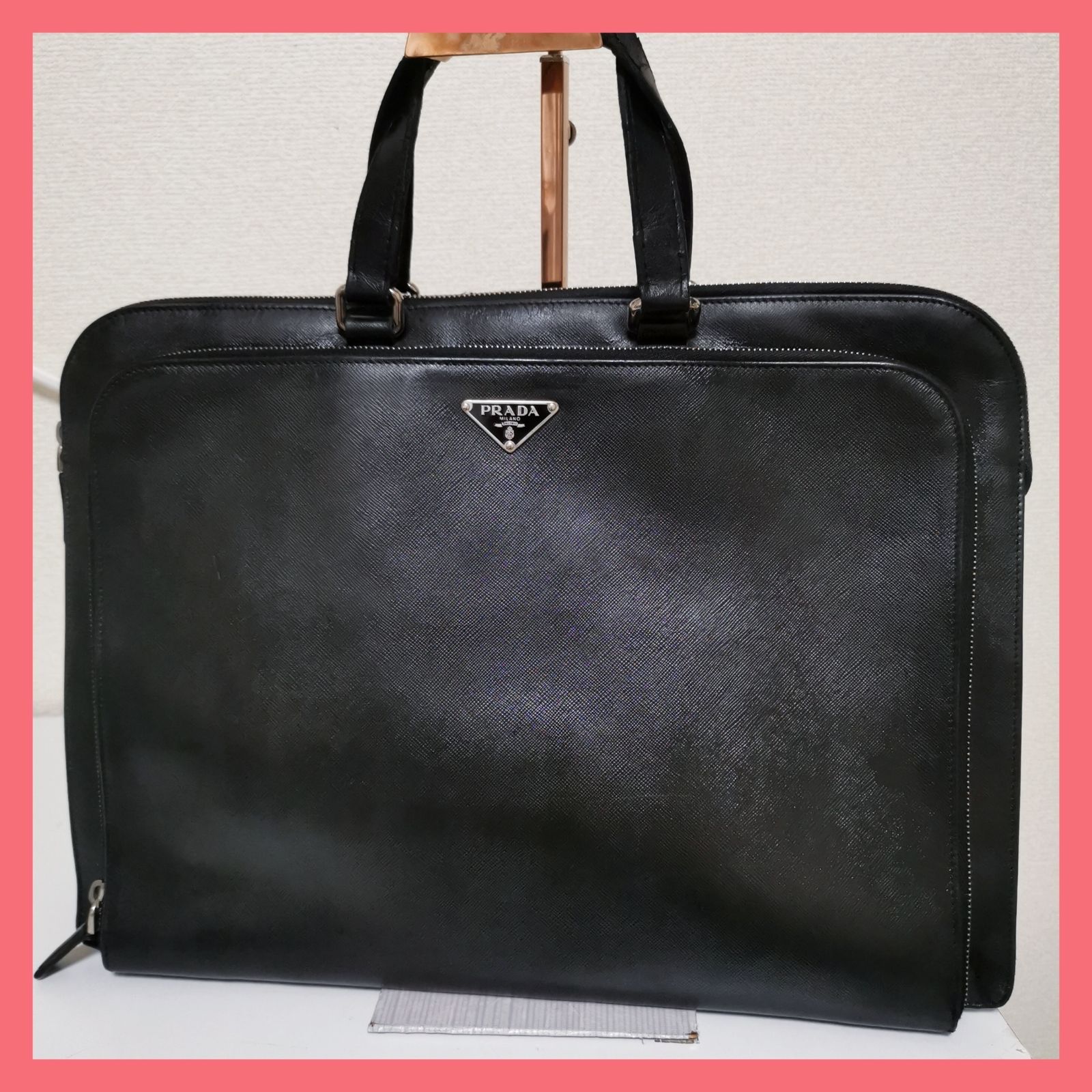 レア品】プラダPRADA 総サフィアーノレザー ビジネスバッグ トート 