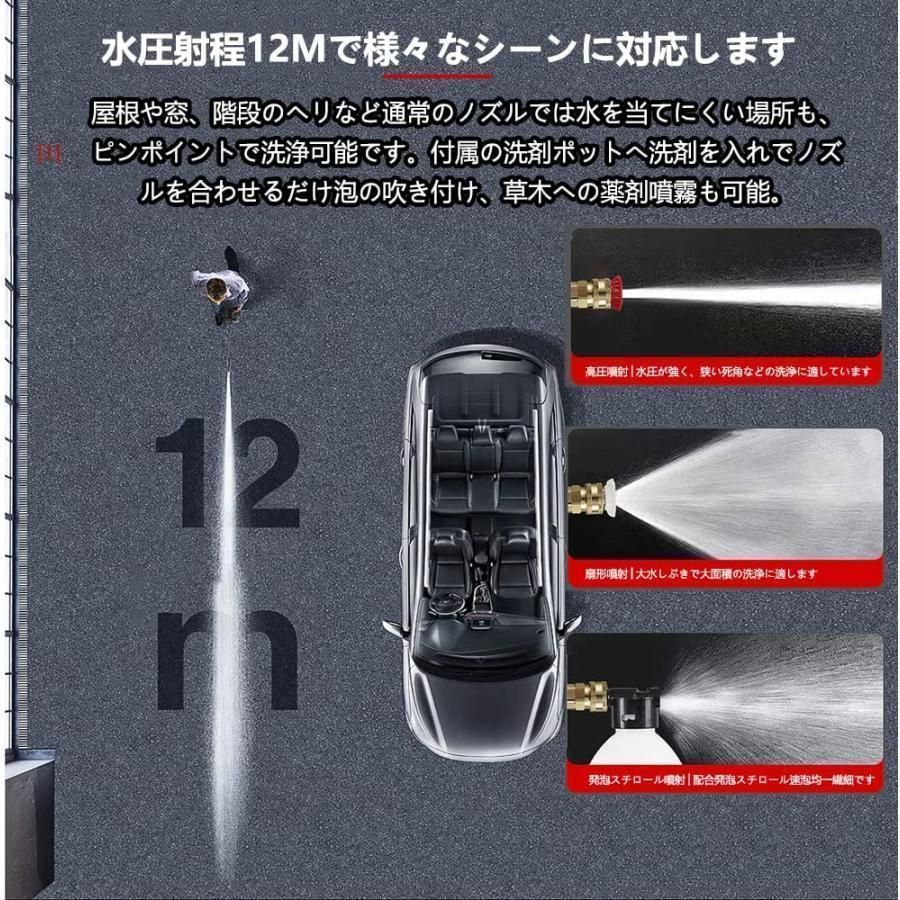 充電式 高圧洗浄機 コードレス 5MPa最大吐出圧力 強力噴射 大容量バッテリー付2枚き 水噴射量5.2L min 6種類噴射モード洗車 BRIGHTFACE_UK