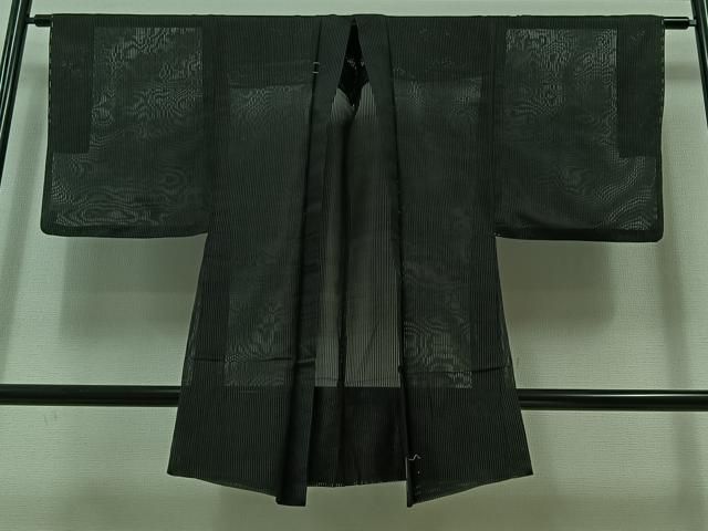 平和屋着物▽男性 羽織 スリーシーズン 春夏秋 塵除け 縞 黒色 正絹 AABB6229jh