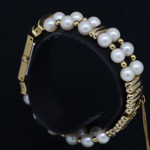 稼動 良品 PRIMOIR QZ ドーム型 石付 シェル文字盤 レディース腕時計