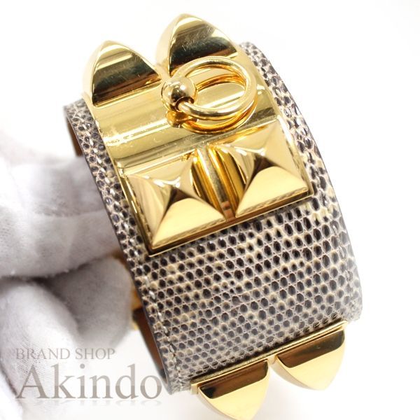 エルメス コリエドシアン ブレスレット バングル リザード オンブレ