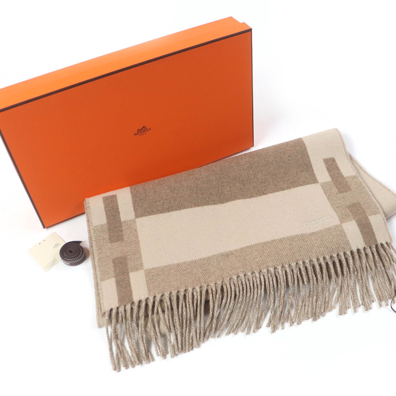 未使用品□HERMES エルメス Hパッサン ロゴ刺繍 カシミヤ100
