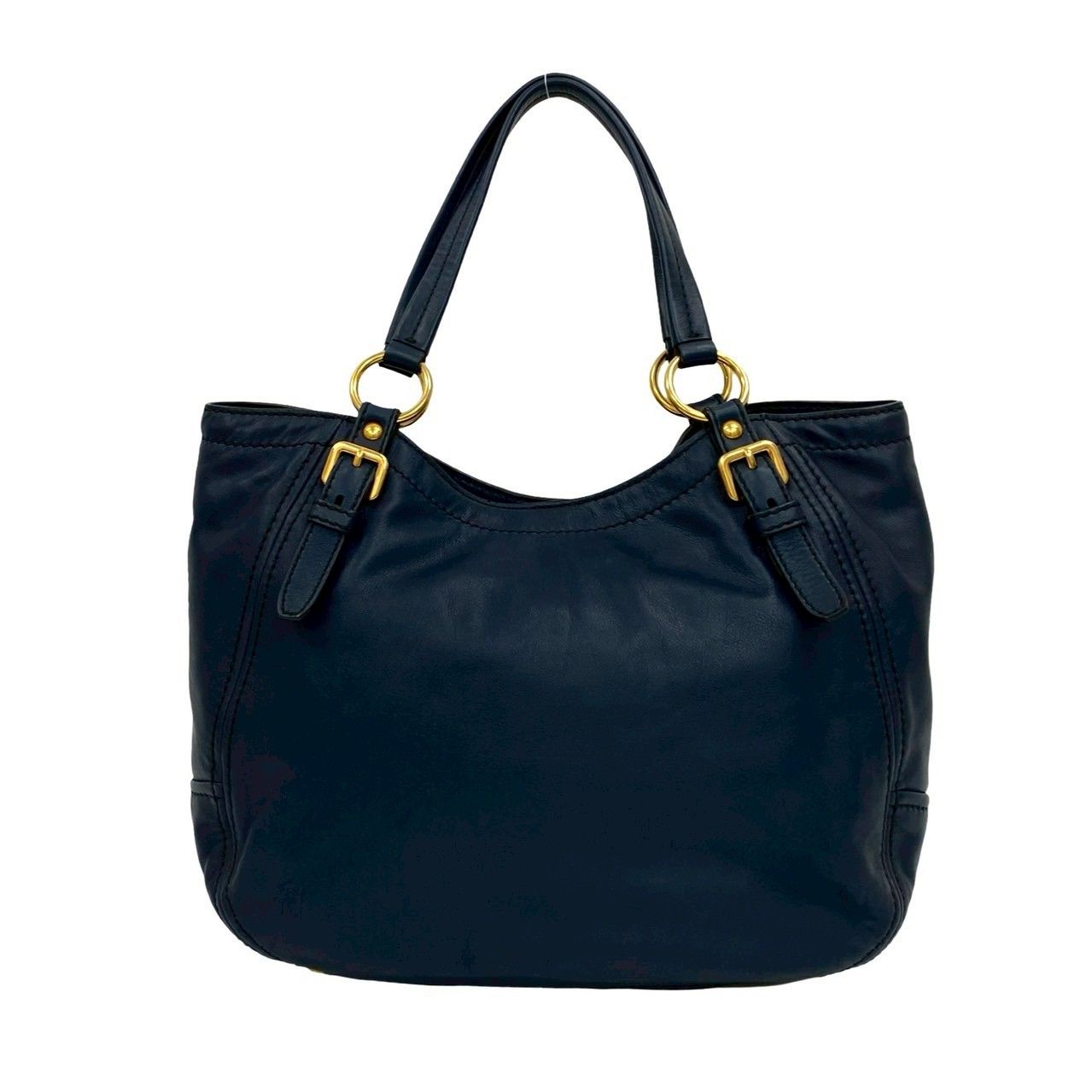 PRADA ネイビー ハンドバッグ 極 美品 希少品 PRADA プラダ ゴールド ロゴ 金具 レザー 本革
