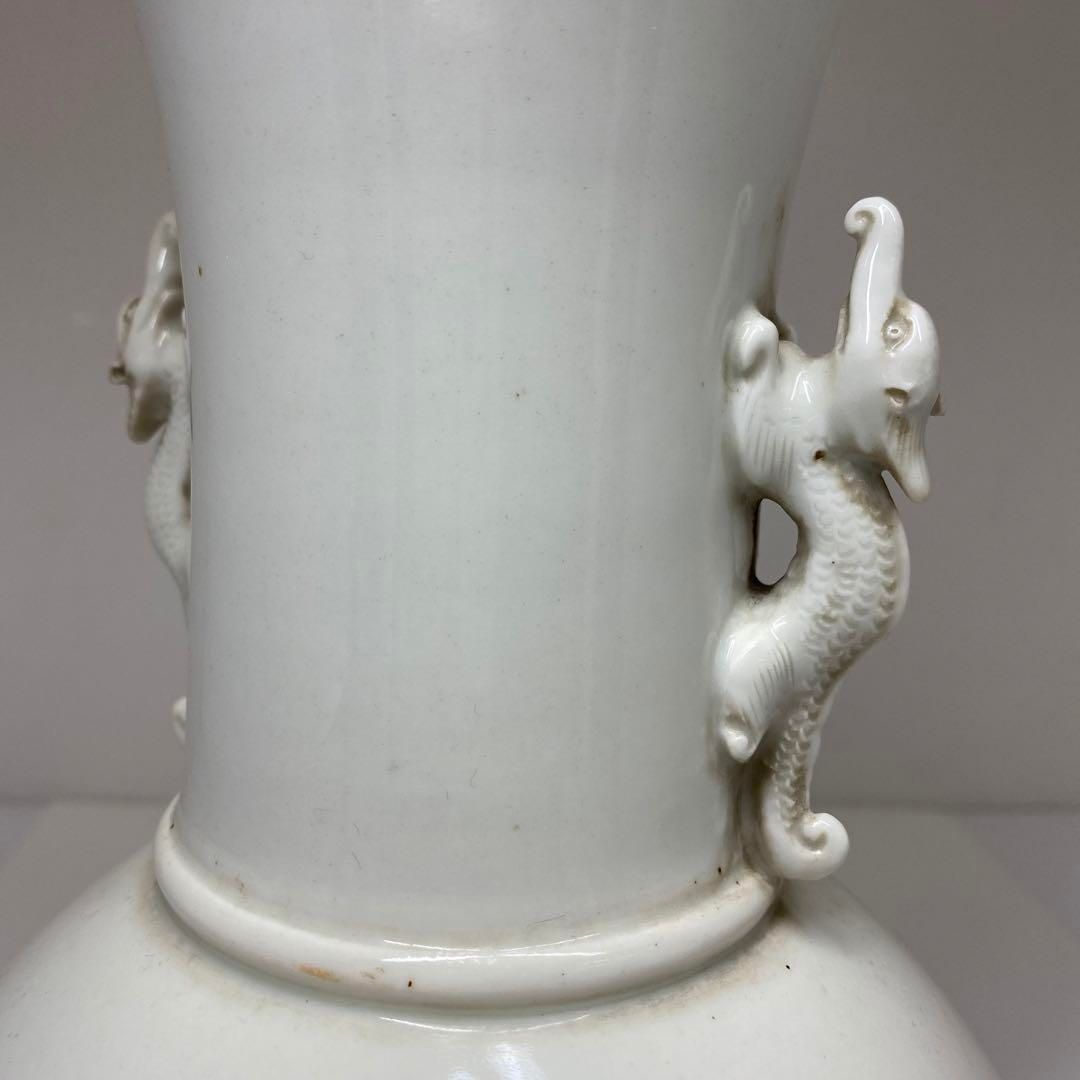 中国清時代 徳化窯双龍耳花瓶 高さ24.5㎝ 東Y6-0826☆2Fトトヒサ