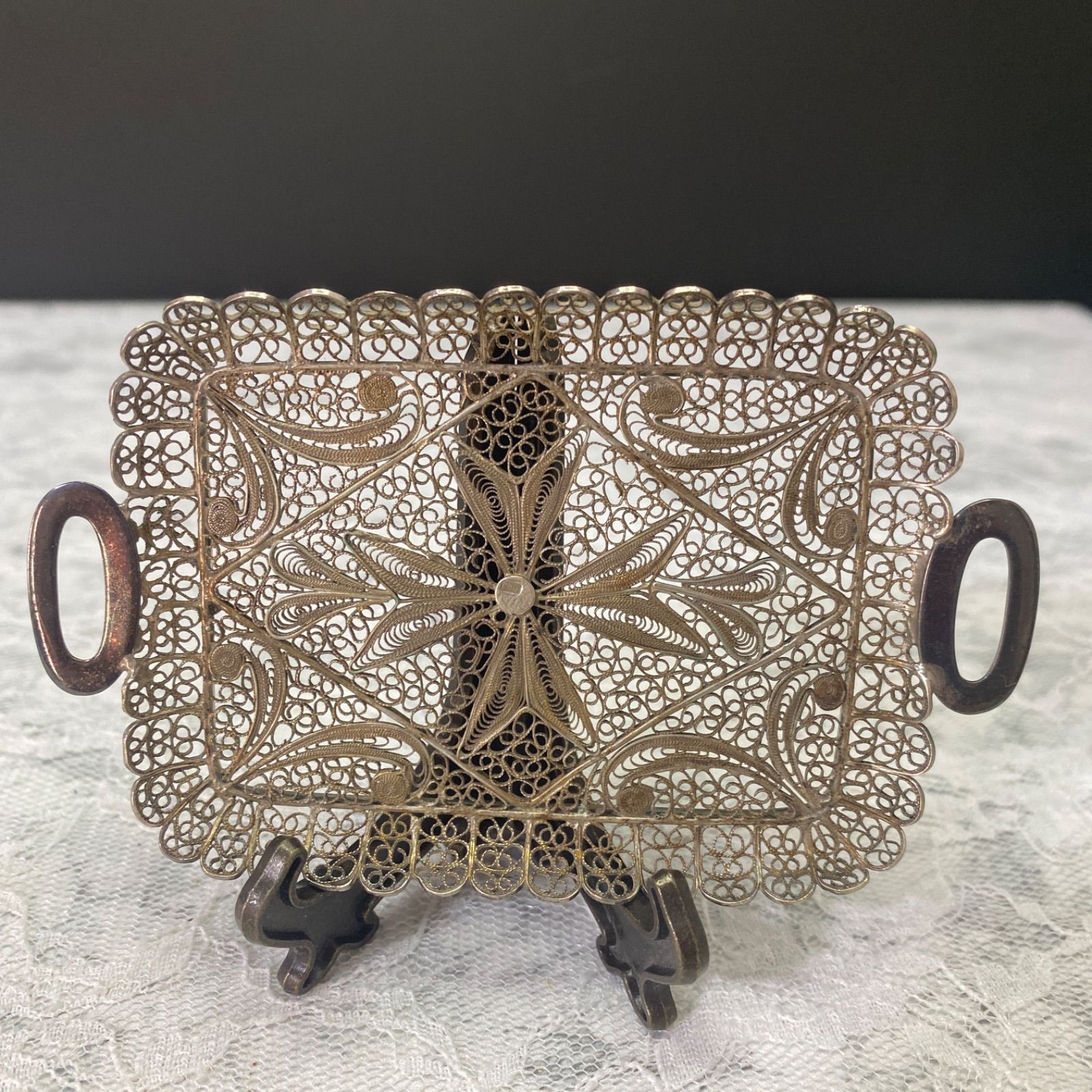 アンティーク シルバー トレー シルバー800 銀線細工が美しいトレイ ミニ