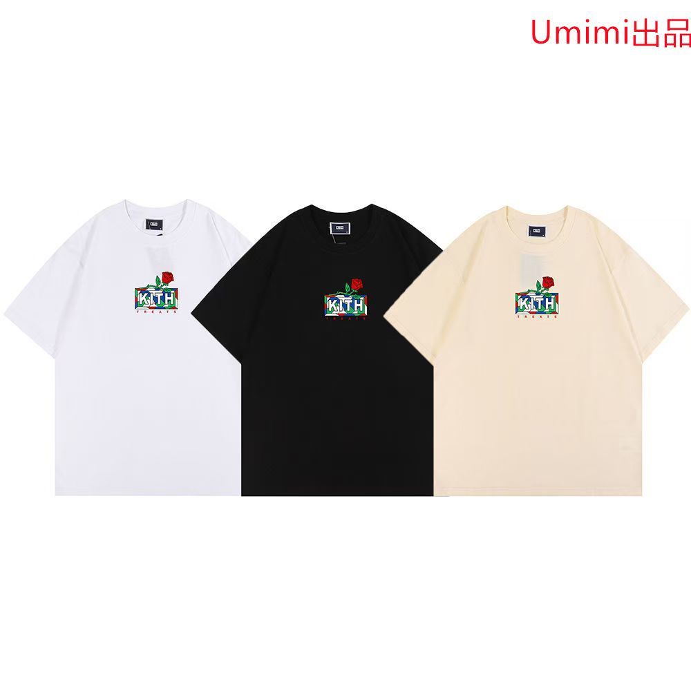 KITH kith キス tシャツ バラ 花プリント ロゴティーリントコットンコットン半袖Tシャツ男女