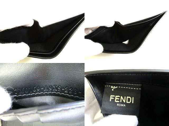 フェンディ FENDI ズッカ ファブリック レザー ダイアゴナル財布 2つ折り 札入れ コンパクト財布 コンパクトウォレット メンズ　【未使用保管品】