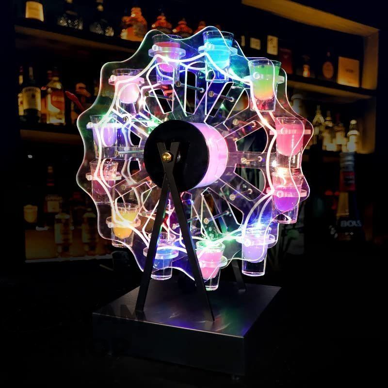 ♠ テキーラ観覧車 LED酒ボトルの表示棚 カクテルグラスホルダー12カップ LED酒グラス 収納ラックバーホテルKTVナイトクラブに最適子供のパー