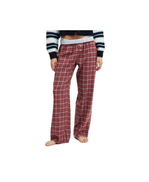 【送料無料】 コットンオン レディース カジュアルパンツ ボトムス Women's Flannel Wide Leg Pant Warm cherry/ navy odie check