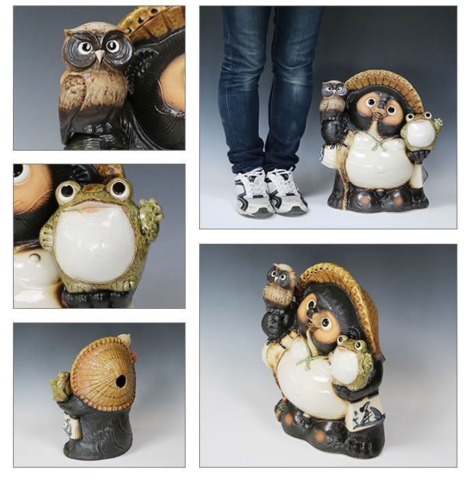 信楽焼　高さ41㌢　13号ふくろう蛙付き狸　狸　タヌキ　たぬき　満願狸 信楽焼 13号福々蛙付き狸 たぬき タヌキ 狸 開運 縁起物 可愛い 陶器