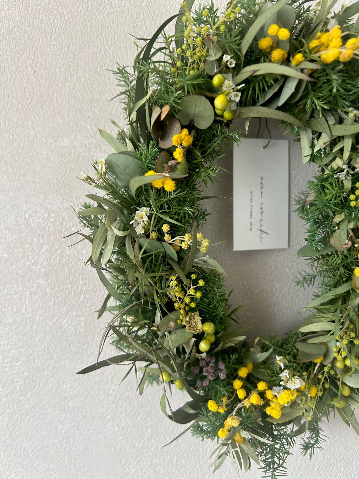 Spring 春の木漏れ日 ミモザとユーカリのオーバルリース 22~15cm