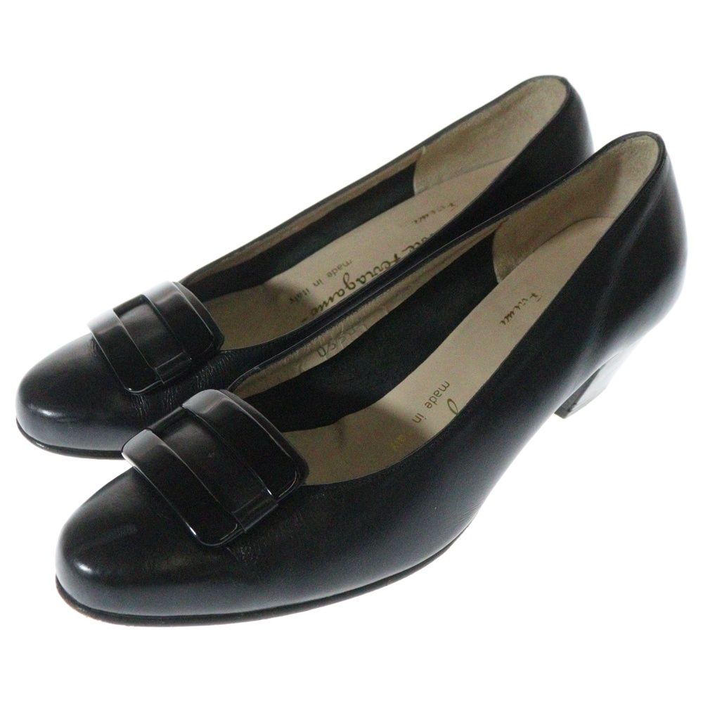 FERRAGAMO フェラガモ バックルデザイン レザー ヒール パンプス シューズ ブラック レディース