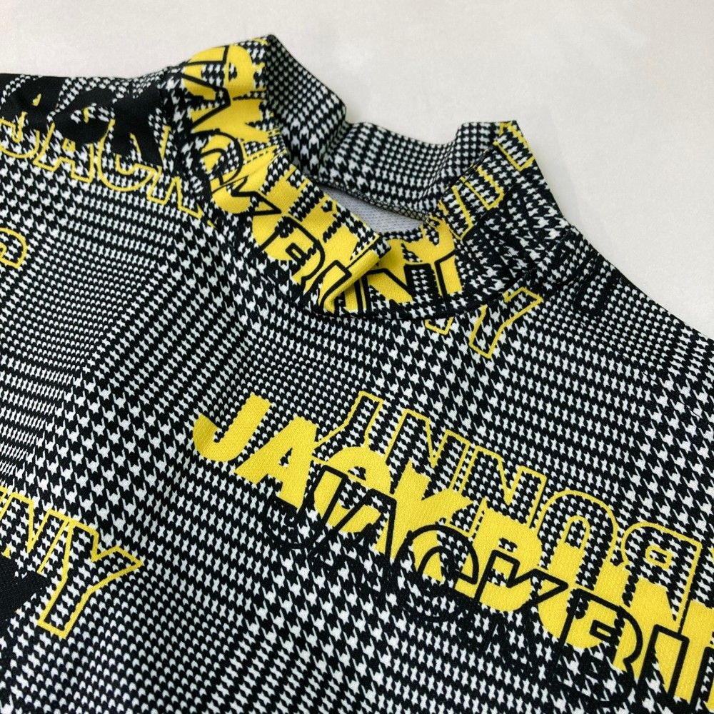サイズ：4 JACK BUNNY ジャックバニー 2023年モデル ハイネック 半袖Tシャツ グレンチェック ロゴ総柄 ブラック系 [240101447730] ゴルフウェア メンズ ストスト サイズ：4 JACK BUNNY ジャックバニー 2023年モデル ハイネック