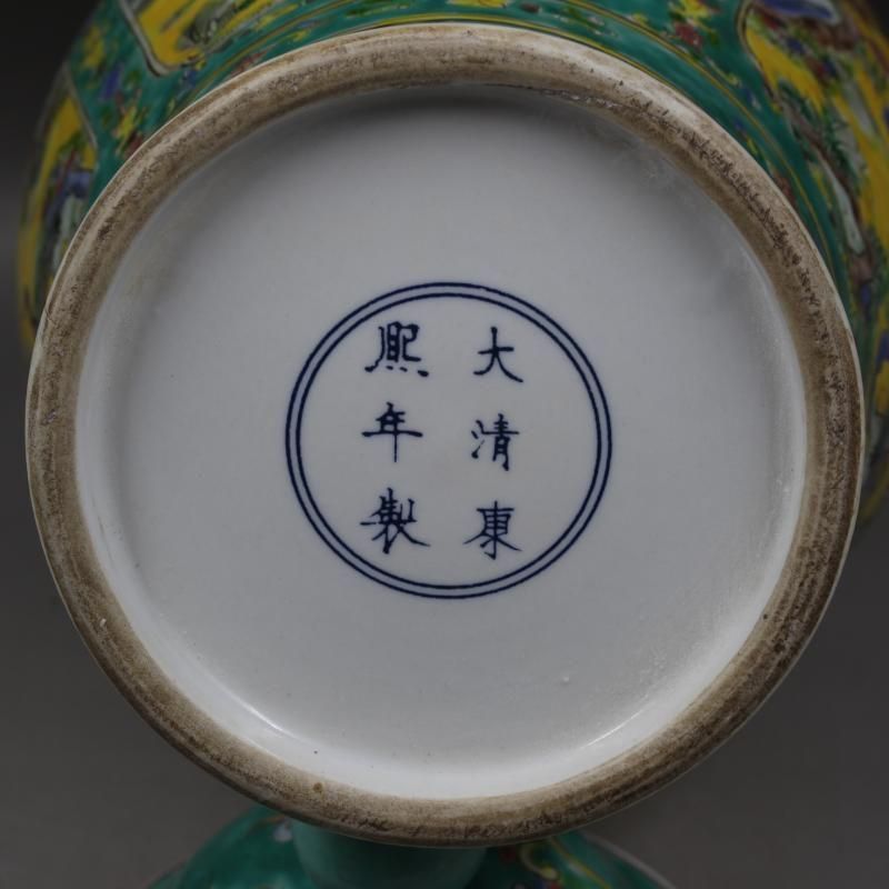 緑地パステル人物松鶴将軍缶 景徳鎮 陶磁器 装飾品 現代工芸品 美術品 置物 緑地パステル人物松鶴将軍缶 景徳鎮 陶磁器 装飾品 現代工芸品