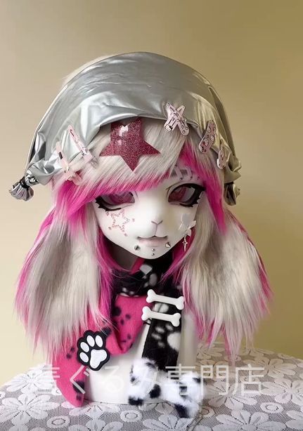 着ぐるみヘッド 猫全頭　ケモノ マスク コスプレ コスチューム kigurumi 着ぐるみヘッド kigurumi NO.22 ピンク 猫 ファースーツ 全頭ヘッド