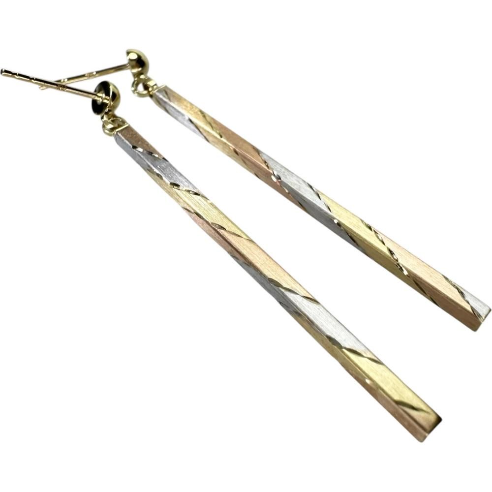 スリーカラー バーデザイン スティック ピアス K18YGイエローゴールド