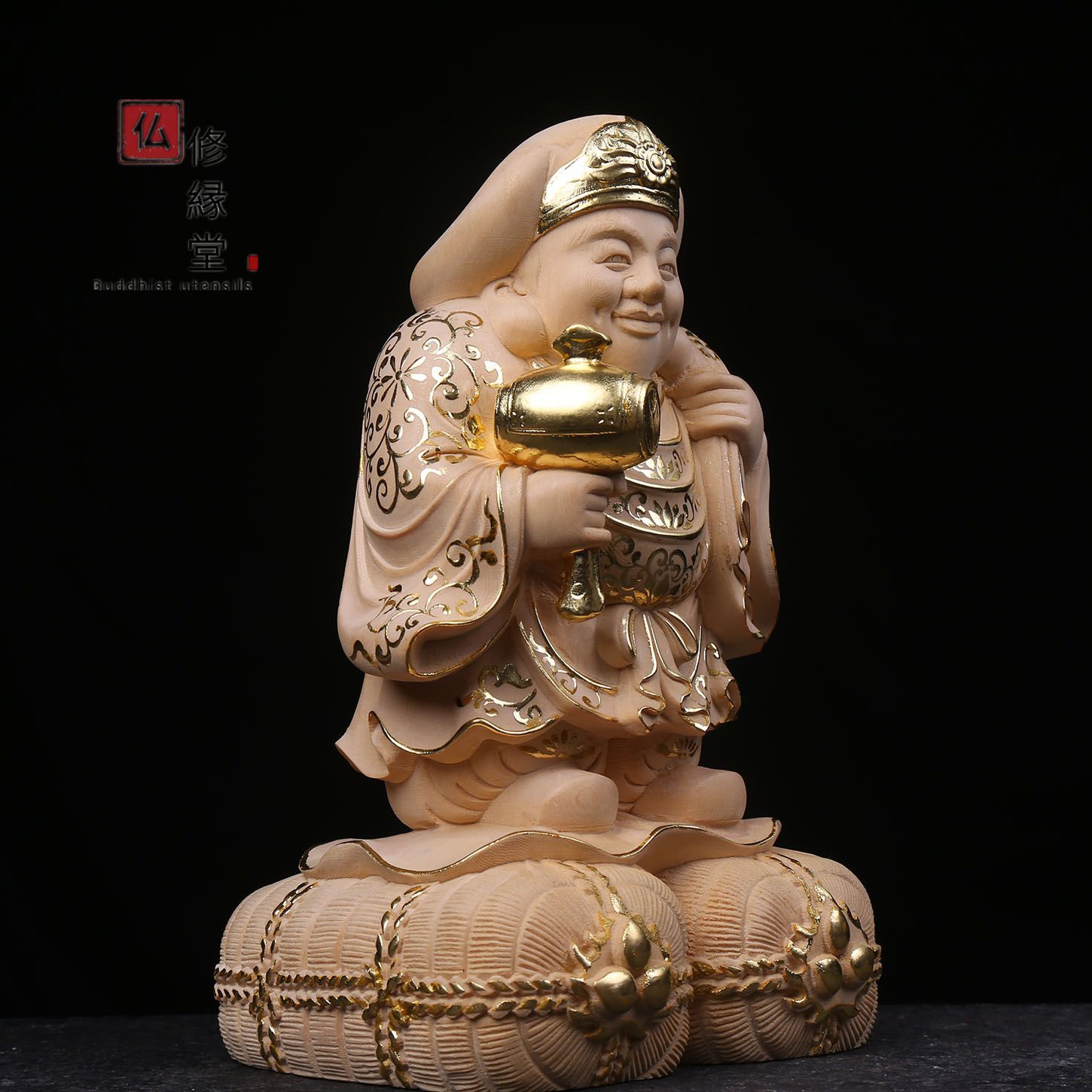 修縁堂】極上品 木彫仏像 七福神 立像 布袋様 彫刻 一刀彫 天然木檜材 修縁堂】極上品 木彫仏像 七福神 立像 布袋様 彫刻 一刀彫 天然木檜材