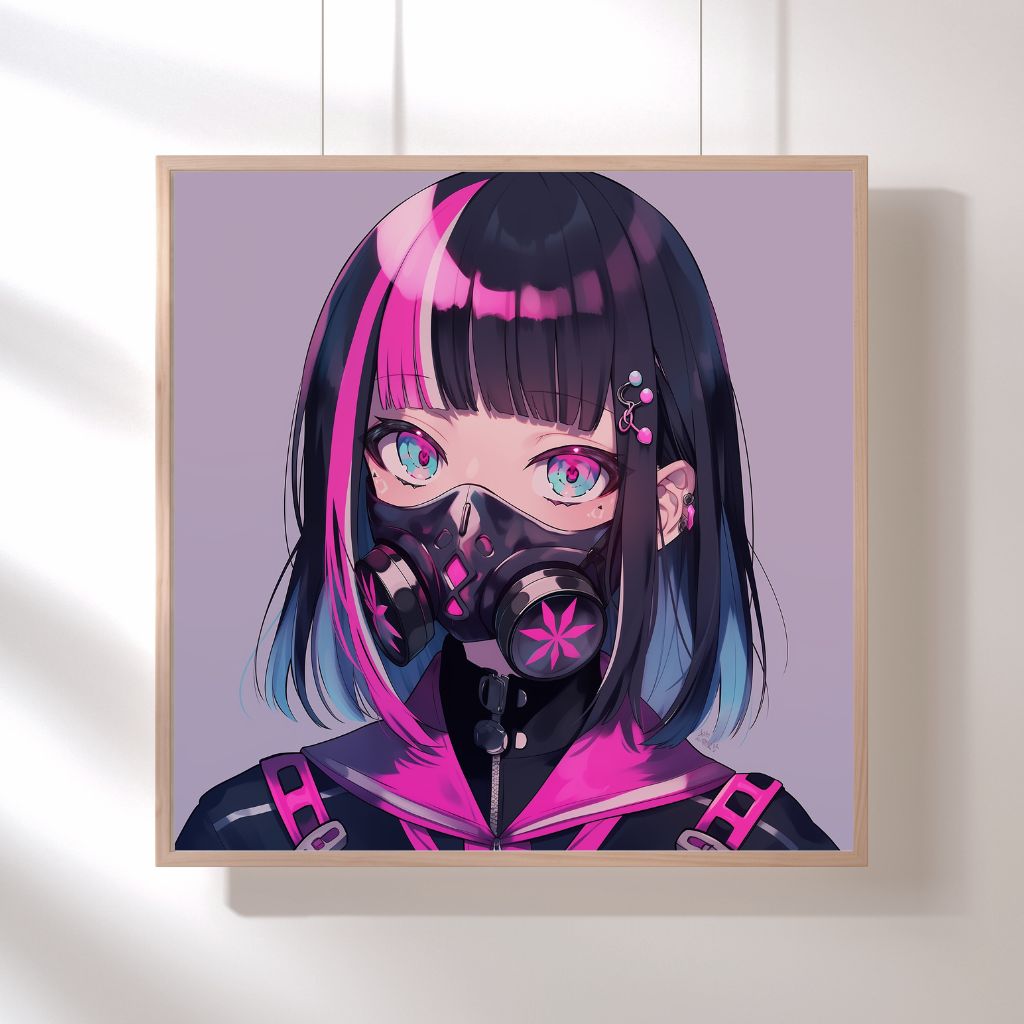 絵 「MASK」 サイバーパンク マスク カラフル 「cyberpunk mask colorful