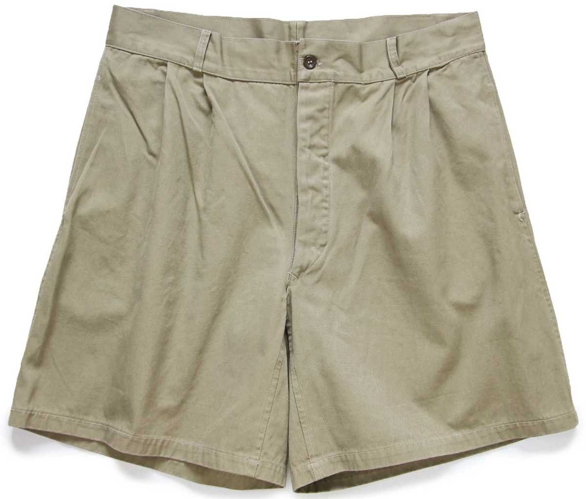 ビンテージ イタリア軍 ツータック コットンツイル ショートパンツ カーキ W35 A ショーツ ハーフ ユーロ ミリタリー トラウザーズ