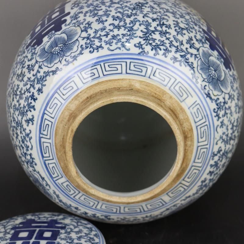 青花纏枝双喜紋缶 景徳鎮 陶磁器 現代工芸品 美術品 置物 - メルカリ