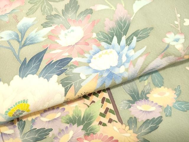 平和屋着物○本加賀友禅作家 岡本幸治 訪問着 草花文 正絹 逸品  