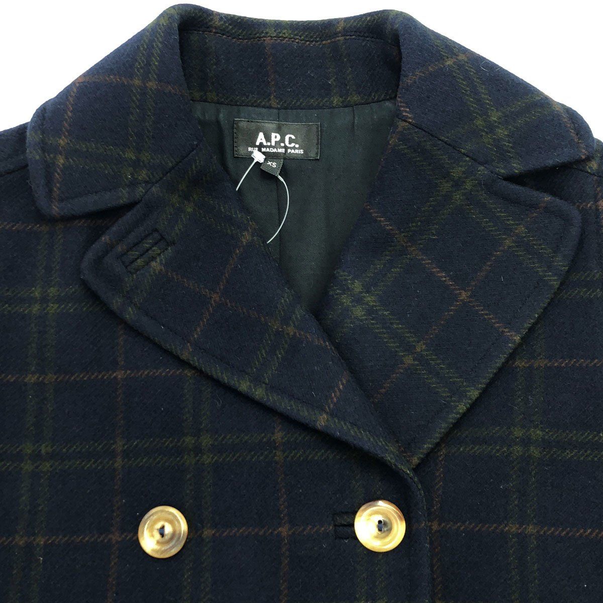 A.P. C アーペーセー チェック柄 ウールジャケット A.P.C アーペーセー ウールナイロンチェック柄ダブルジャケット