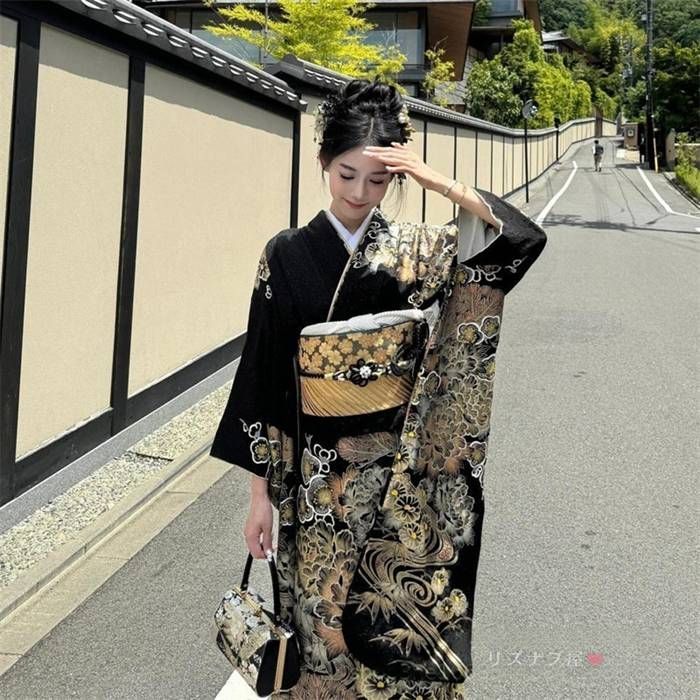 未使用 浴衣セット 花柄 黒帯 浴衣 2点セット 薔薇 バラ 紺 黒 赤 黒地 吸水速乾 兵児帯 花柄