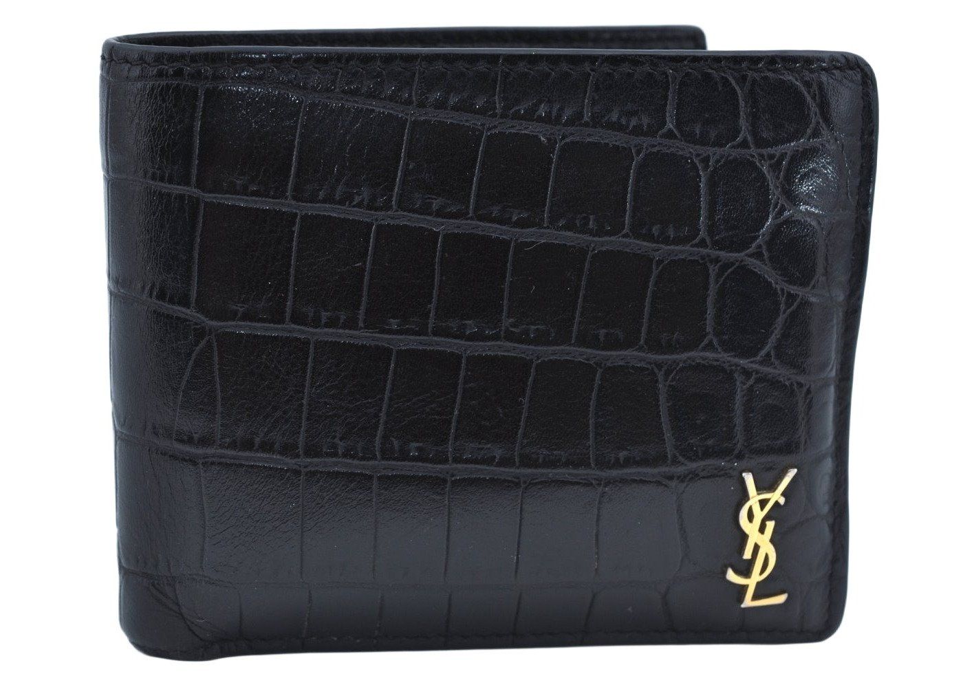 SAINT LAURENT サンローラン クロコダイル モチーフ 二つ折り財布 財布 レザー ブラック 3736M