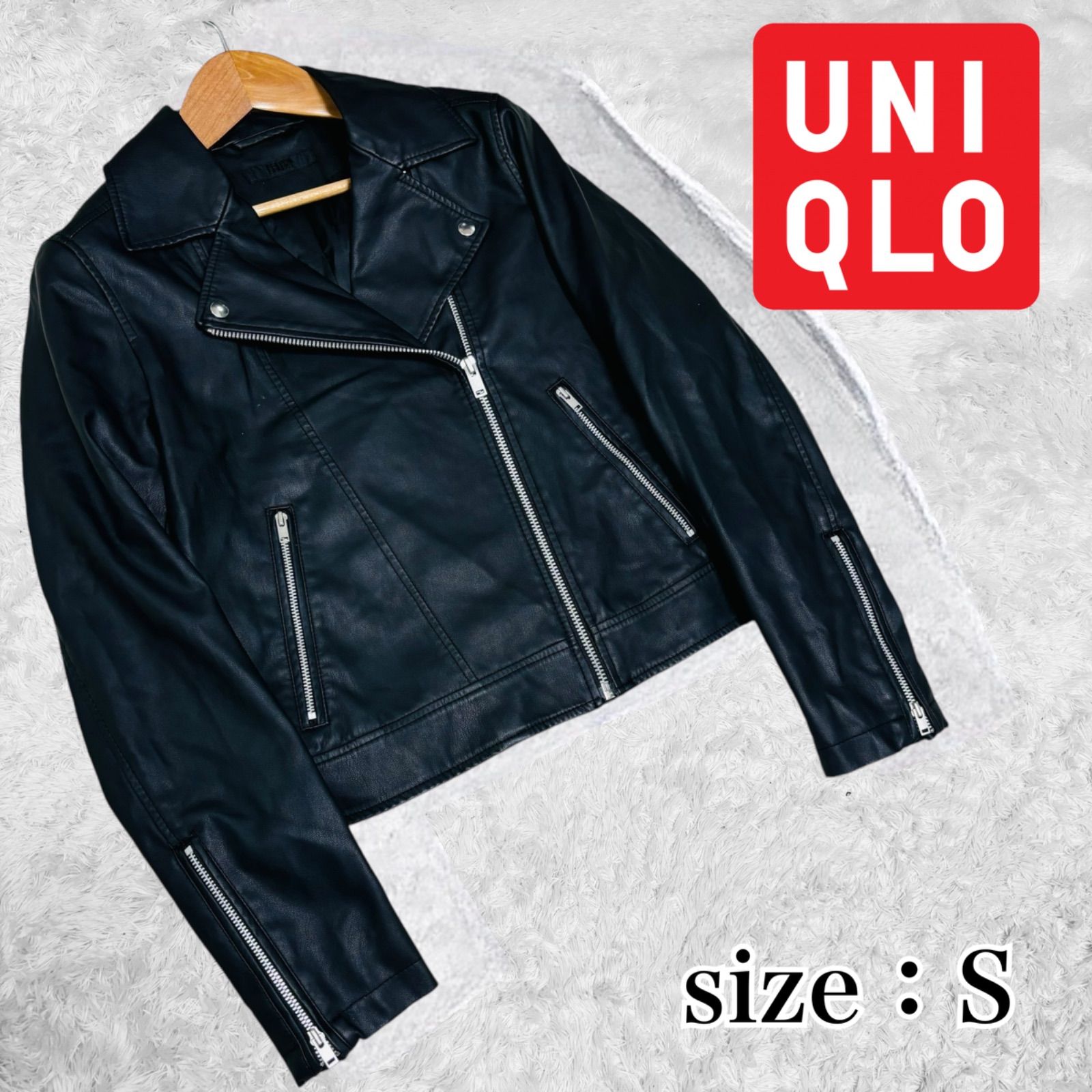 美品 ユニクロ UNIQLO ダブルジャケット レザー フェイクレザー 