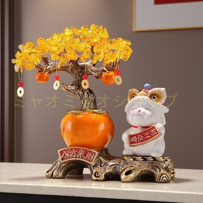 人気アイテムお得に購入！ 金のなる木 招財樹 像 招き猫 ねこ ネコ オブジェ 置物 富 感 運 開運 商売繁盛 黄金 玄関 リビング 風水 縁起物 インテリア 繁栄 樹脂素材 クリスタルツリー