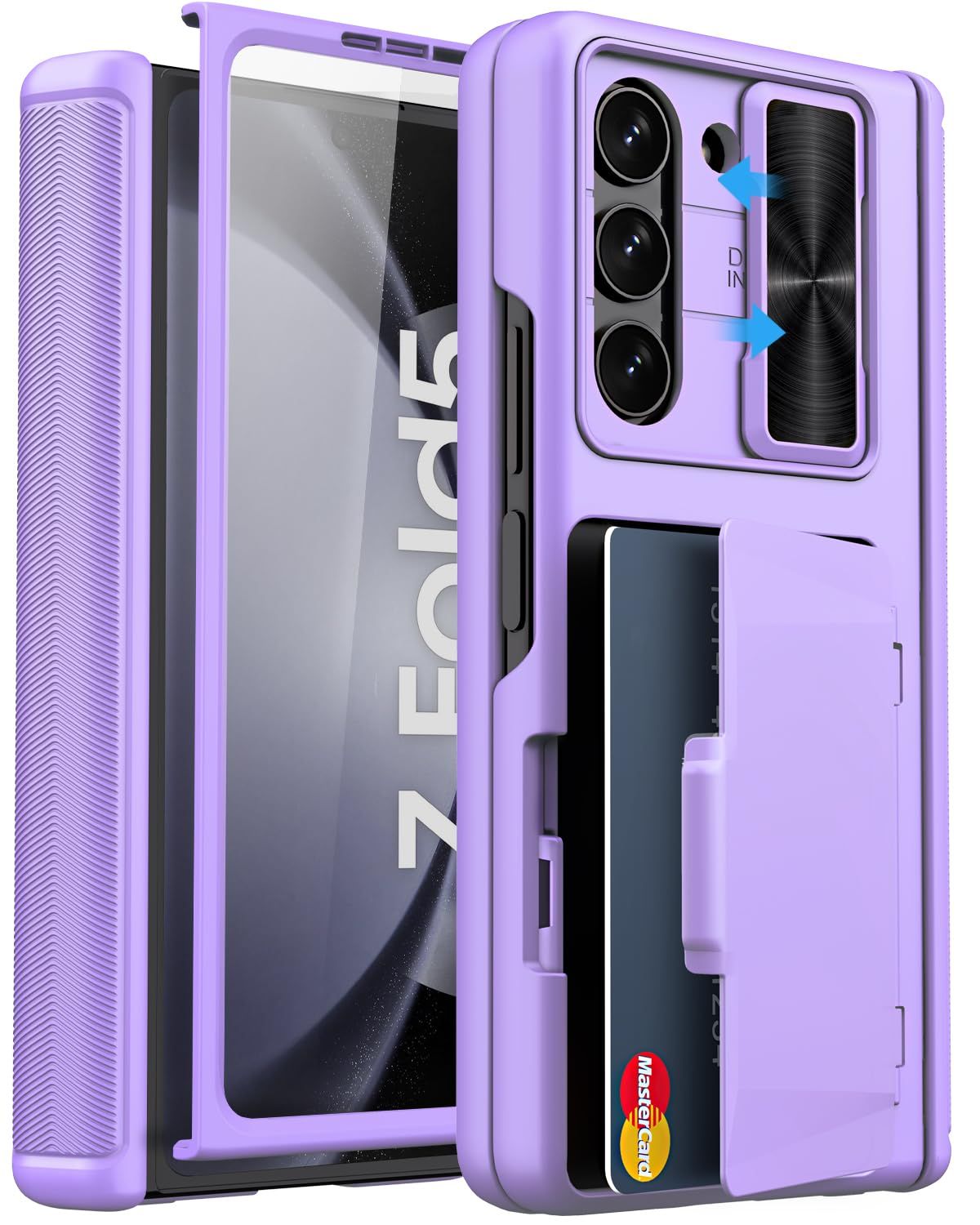 SIXBOX Samsung Galaxy Z Fold 5用ケース カードホルダー付き パープル [パープル] [Fold 5 Wallet Case]