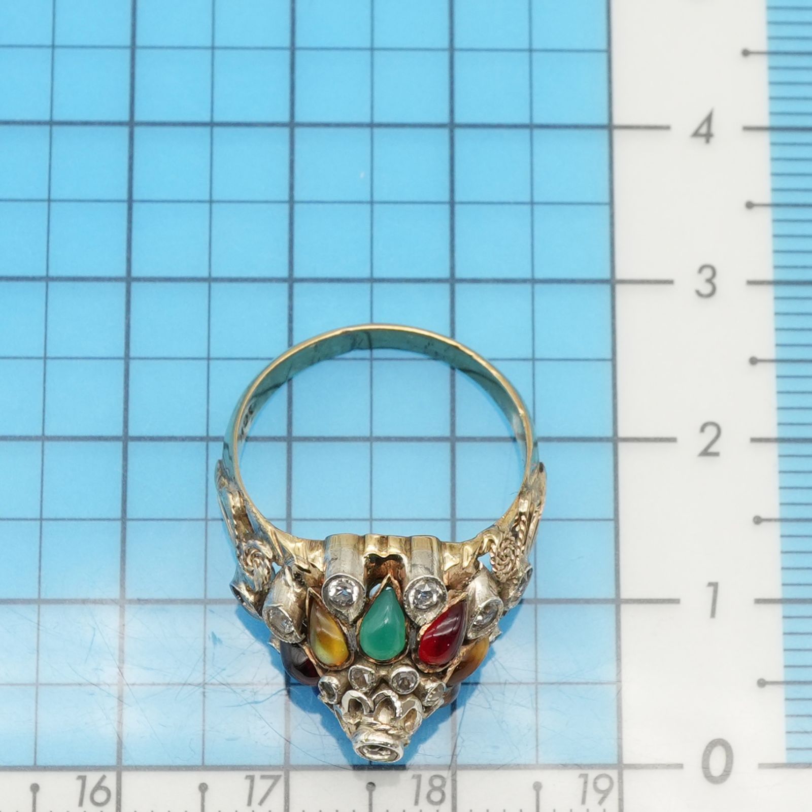 agete マルチカラーリング 10k アンティーク多色石リング10K