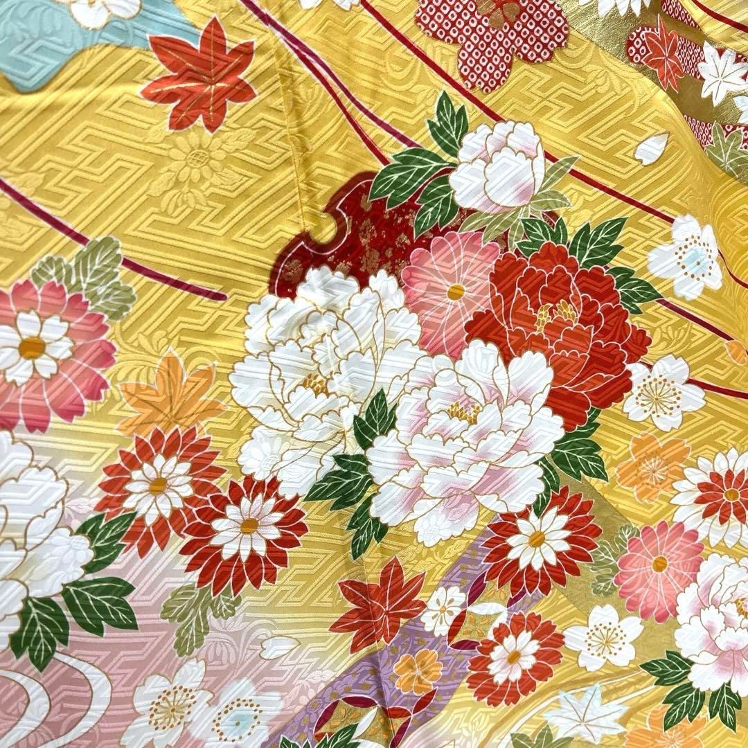 振袖 刺繍 金彩 貝桶 牡丹 熨斗 菊 牡丹 流水 成人式 着物 101b