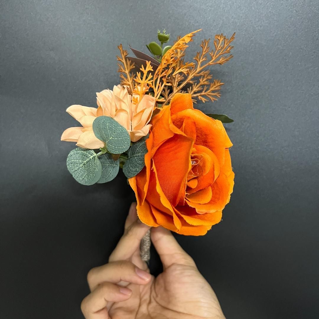 2点セット ウェディングブーケ高級花 秋冬 オレンジ花アーティ