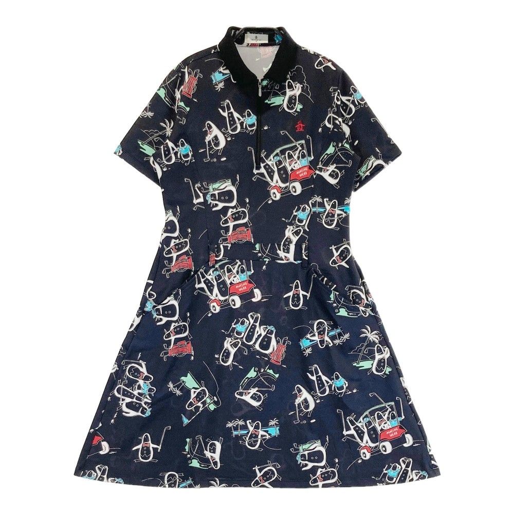 サイズ：M MUNSING WEAR マンシングウェア MGWVJJ01 ハーフジップ 半袖ワンピース 総柄 ブラック系 [240101395346] ゴルフウェア レディース ストスト