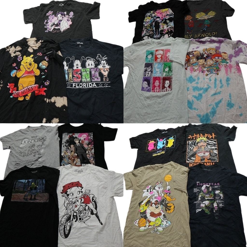 古着卸 まとめ売り キャラクター 半袖Tシャツ 15枚セット メンズ M ナルト ポケモン ベティちゃん 鬼滅の刃 ヒロアカ 古着 NC3872