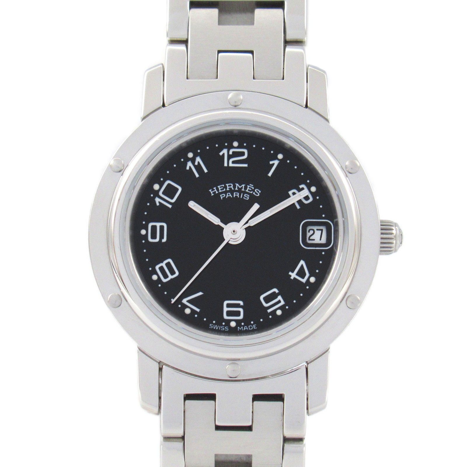エルメス HERMES 腕時計 クリッパー CL4.210 ブラック ステンレススチール クリッパー レディース Used A