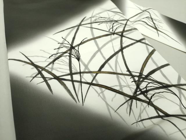 平和屋着物○塩瀬 九寸名古屋帯 作家物 手描き 芒 金彩 さが美扱い  