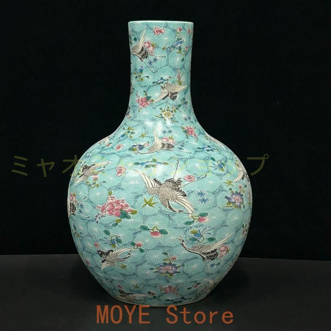 大清雍正夜光磁器百鶴舞う図天球瓶 収蔵品 景徳鎮 現代 置物