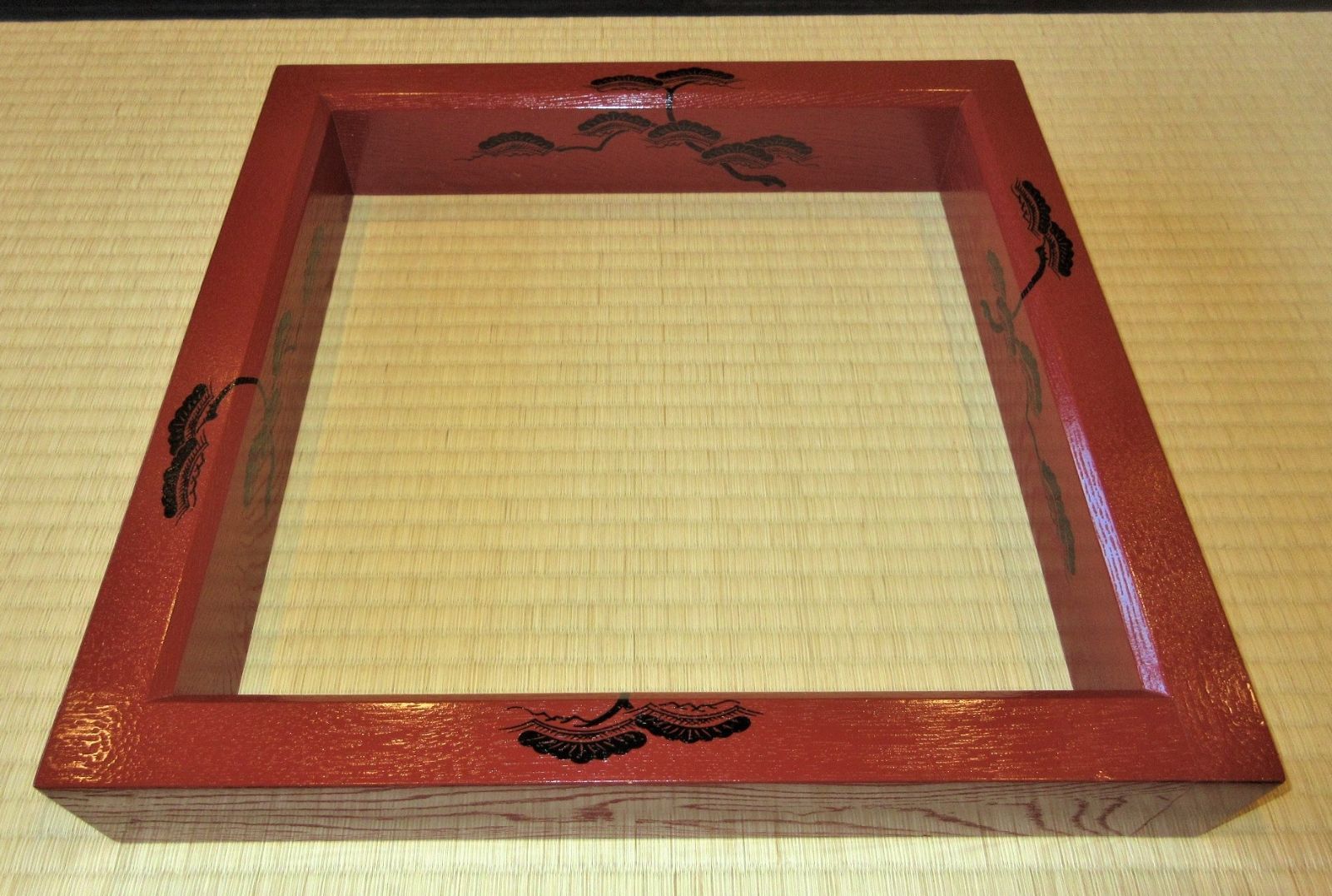 逢絢亭 茶道具 炉縁 掻合塗 朱塗 松蒔絵 木製 作家物 紙箱入り