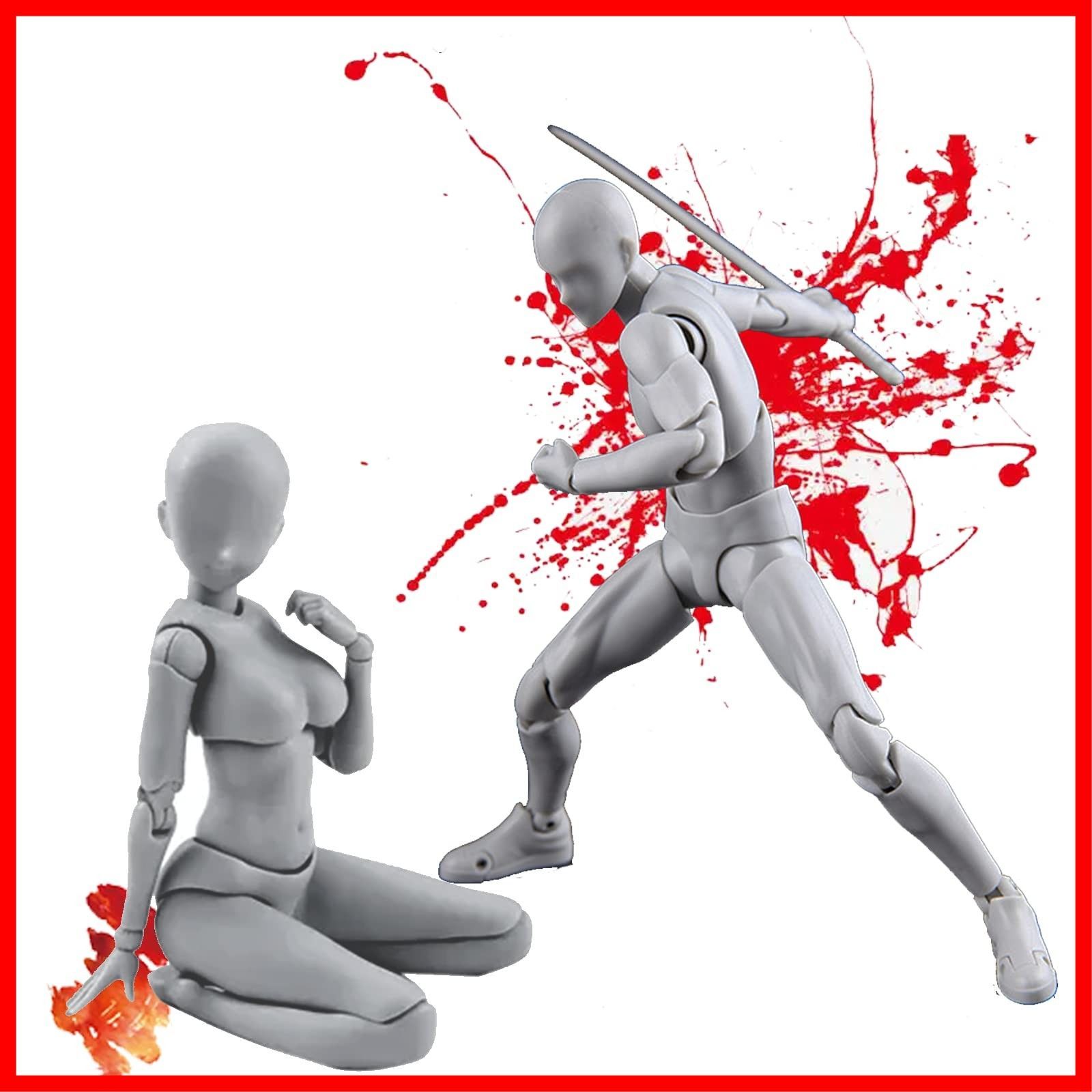 Gnallang デッサン人形 （男性女性モデル） 関節可動 スタンド付き ジェスチャー変更可能 モデル人形 漫画モデル 筋肉体型 合計2点セット