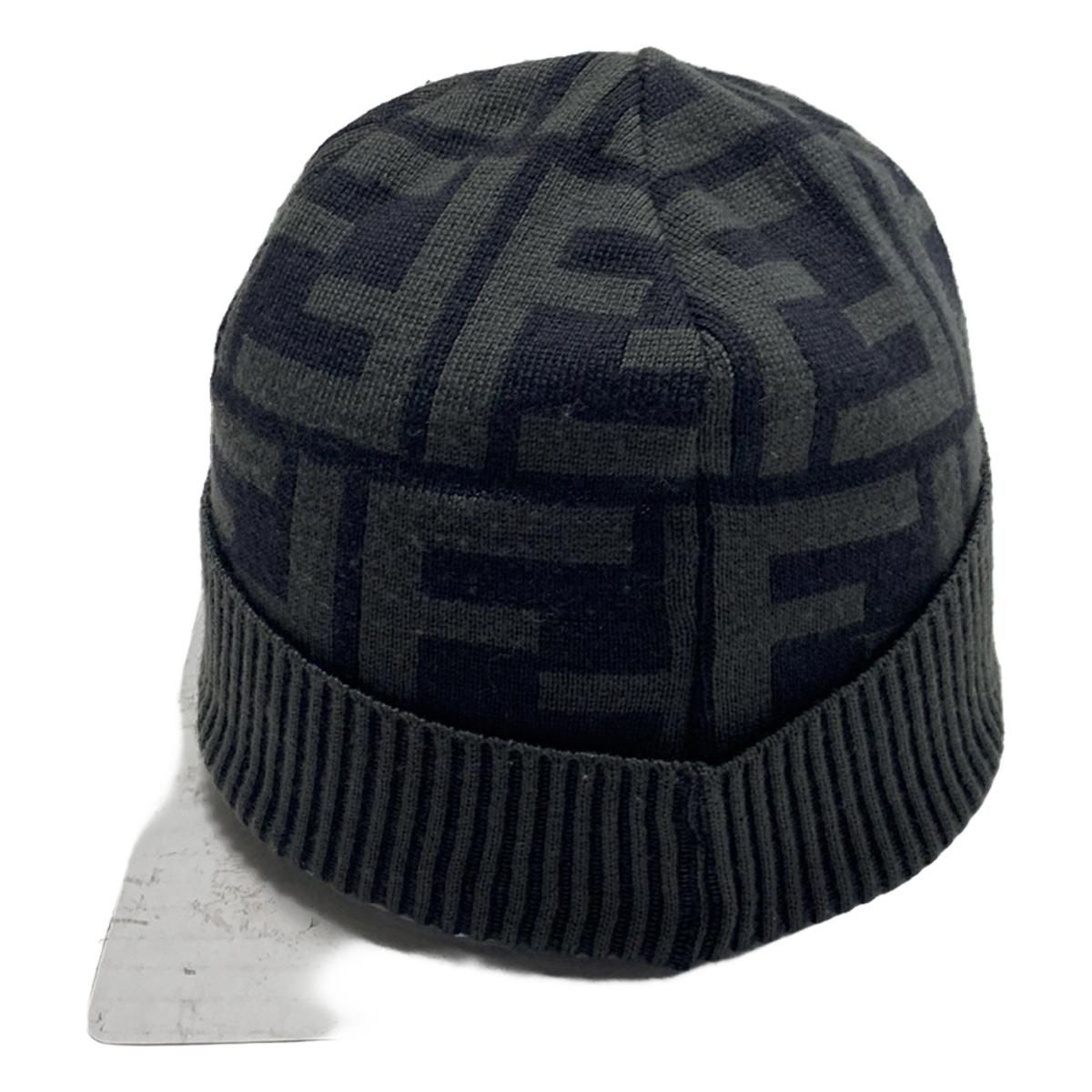 フェンディ ニットキャップ ニット帽 ズッカ柄 帽子 FFモチーフ ウール 黒